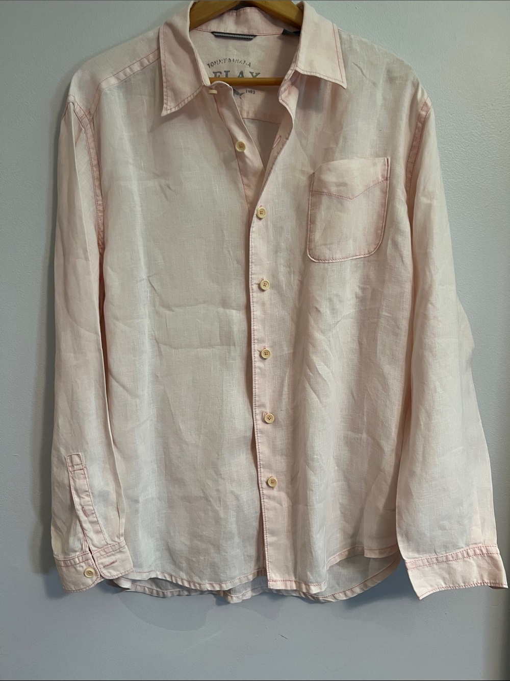 Tommy Bahama Pale Pink Linen-Blend Button-Down Shirt, sz Lg
